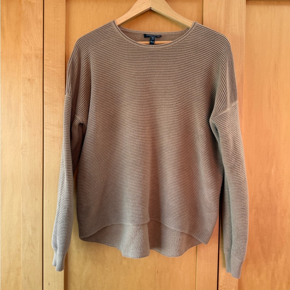 Eileen Fisher camel “biscuit” Crew Neck Sweater in ottoman stitch